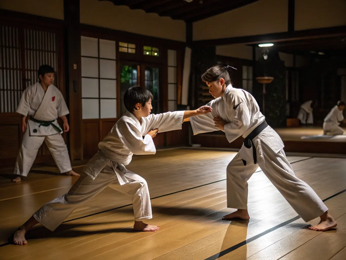 A group of young participants in the Youth Development Program, demonstrating judo techniques and teamwork skills.